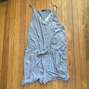 Venus Gray Sleeveless Romper with silver sequin trim size XL
